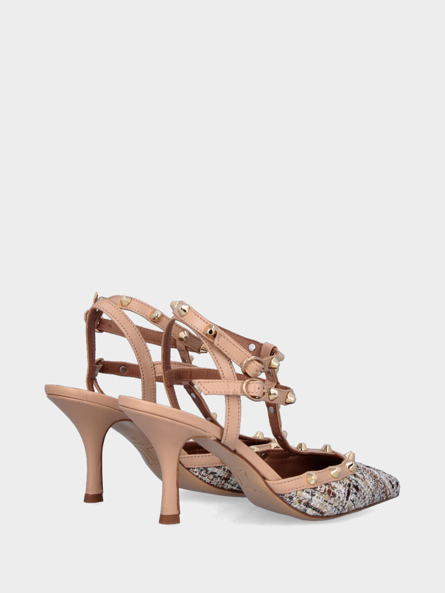 Slingback multicolor nei toni nude con borchie e tacco a calice