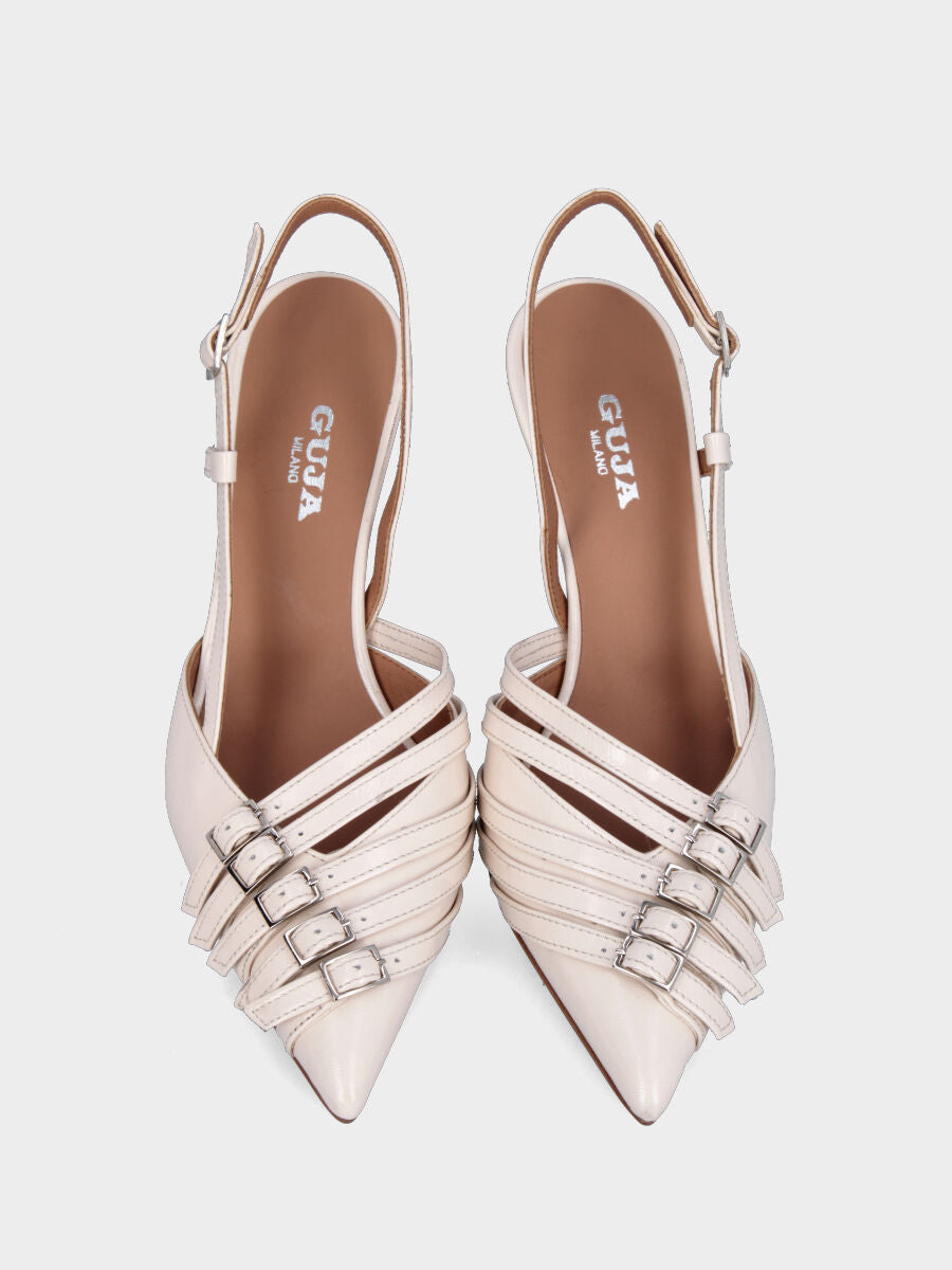 Slingback in verlux beige con cinturini e tacco a calice