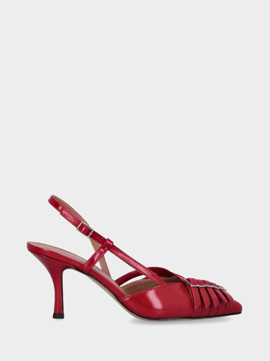 Slingback in verlux rosso con cinturini e tacco a calice