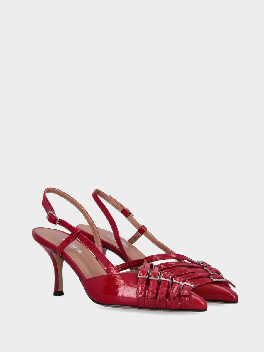 Slingback in verlux rosso con cinturini e tacco a calice