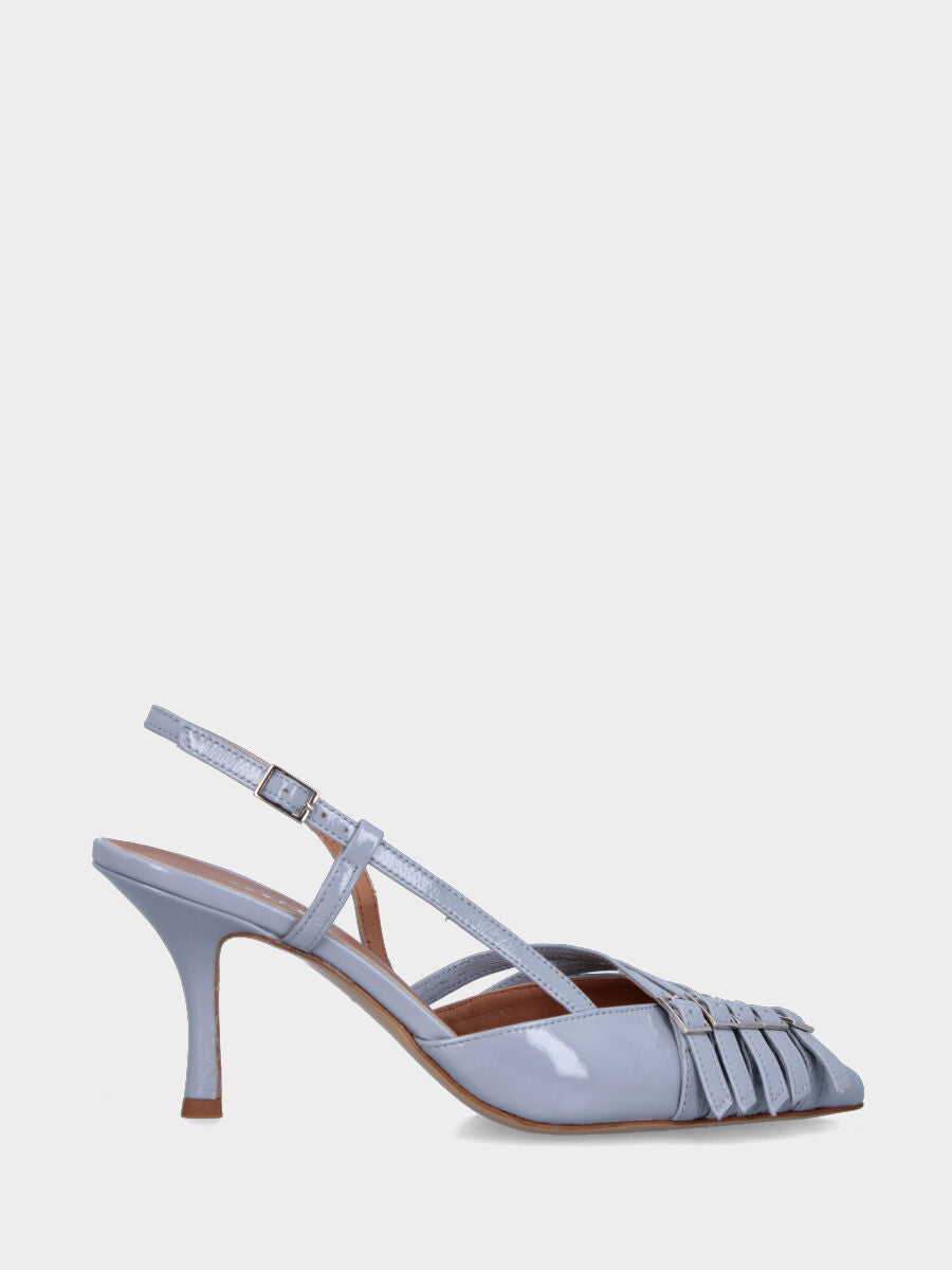 Slingback in verlux celeste con cinturini e tacco a calice