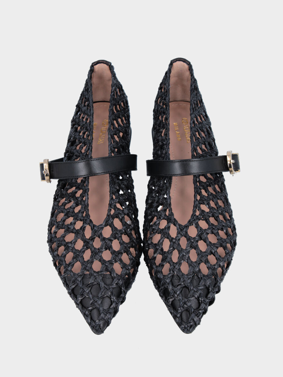 Ballerina Mary Jane in rafia nera con forature