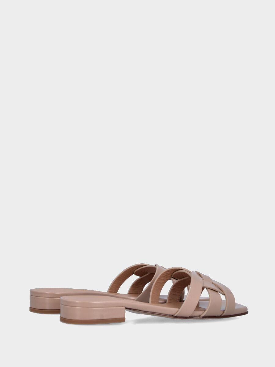 Ciabattina in vitello beige con listini geometrici