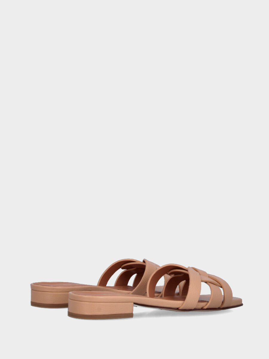 Ciabattina in vitello color cuoio con listini geometrici