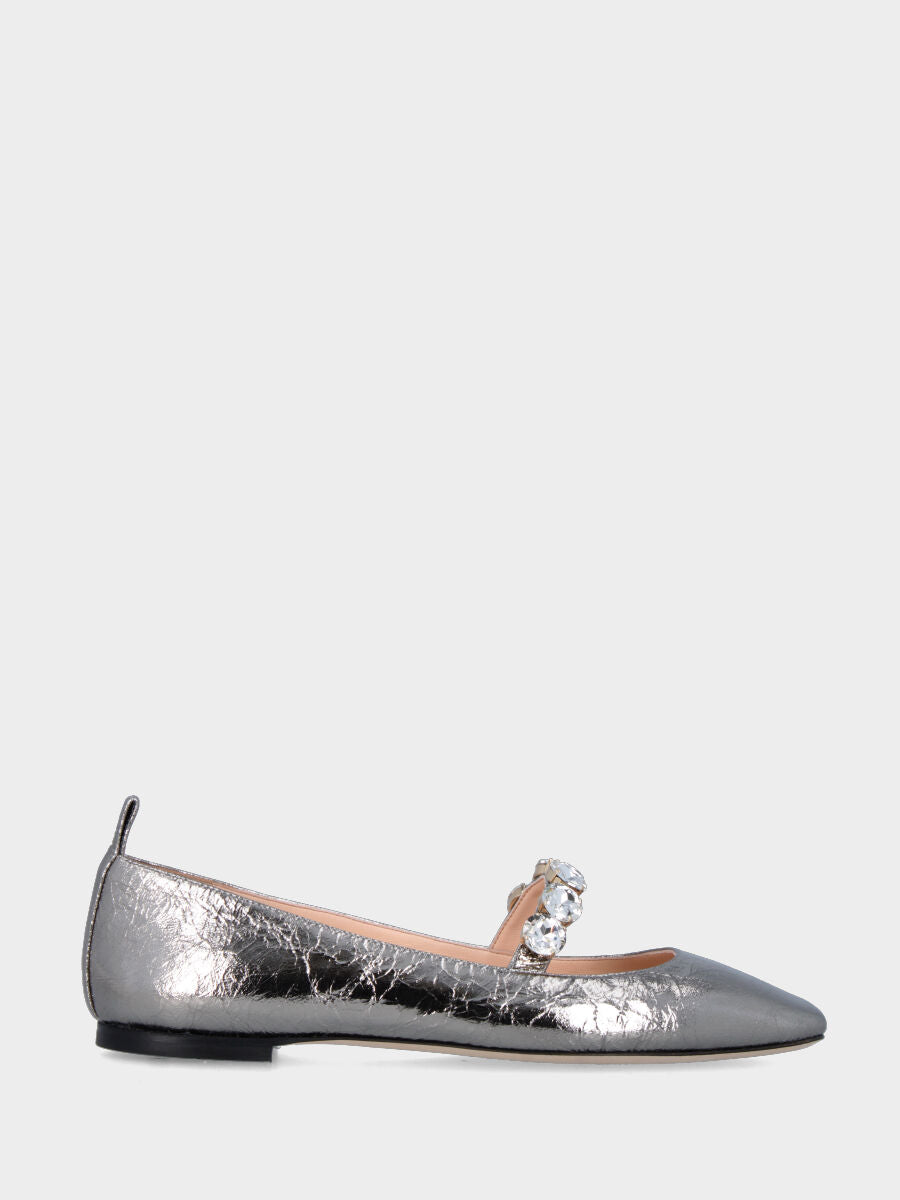 Ballerina in laminato acciaio con cinturino decorato di cristalli