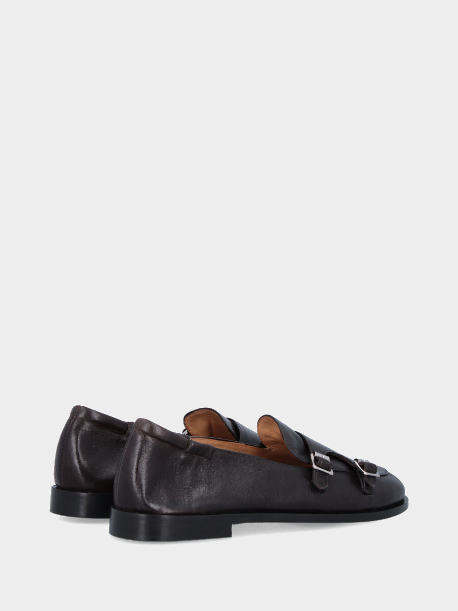 Mocassino in nappa testa di moro con doppie fibbie