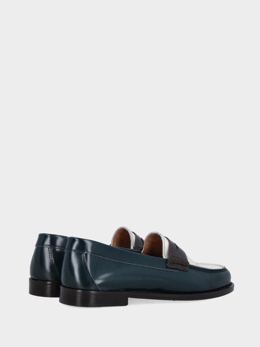 Mocassino college in vitello abrasivato verde e multicolor