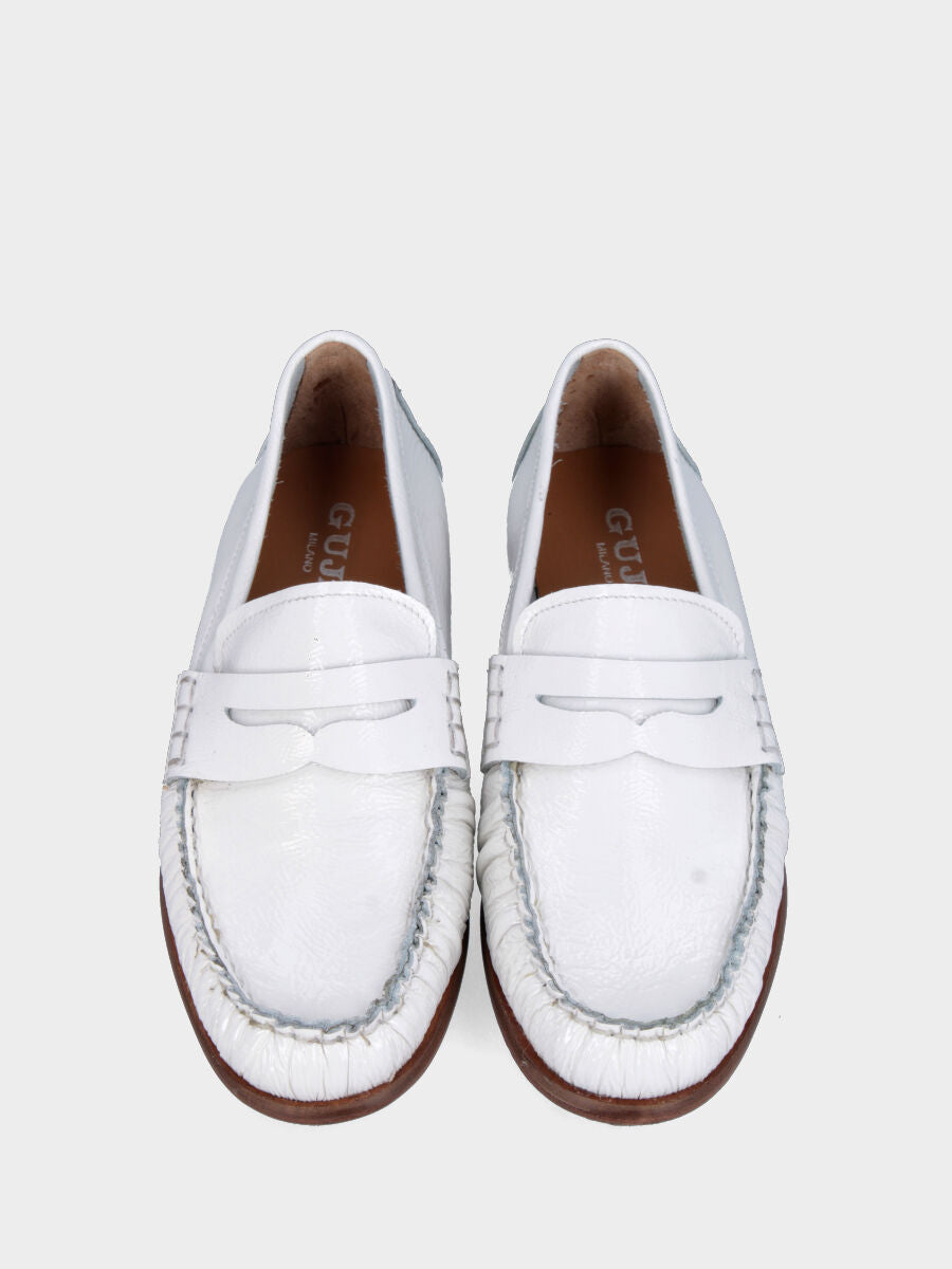 Mocassino in naplak bianco latte con mascherina a bocca di leone