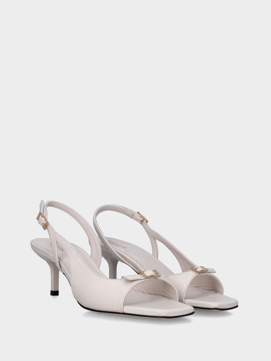 Sandalo in nappa bianca con listino incrociato e suola in cuoio