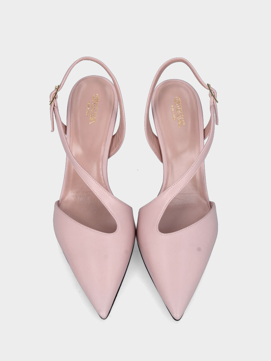 Slingback in nappa rosa con listino obliquo e tacco stiletto a coda