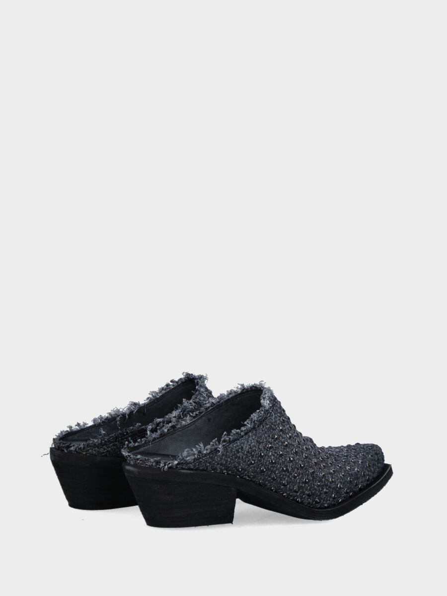 Camperos a sabot in rafia nera con borchie