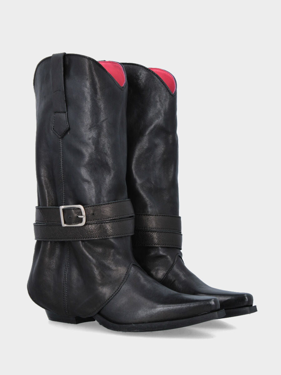 Camperos in bufalo nero con risvolto e punta sfilata