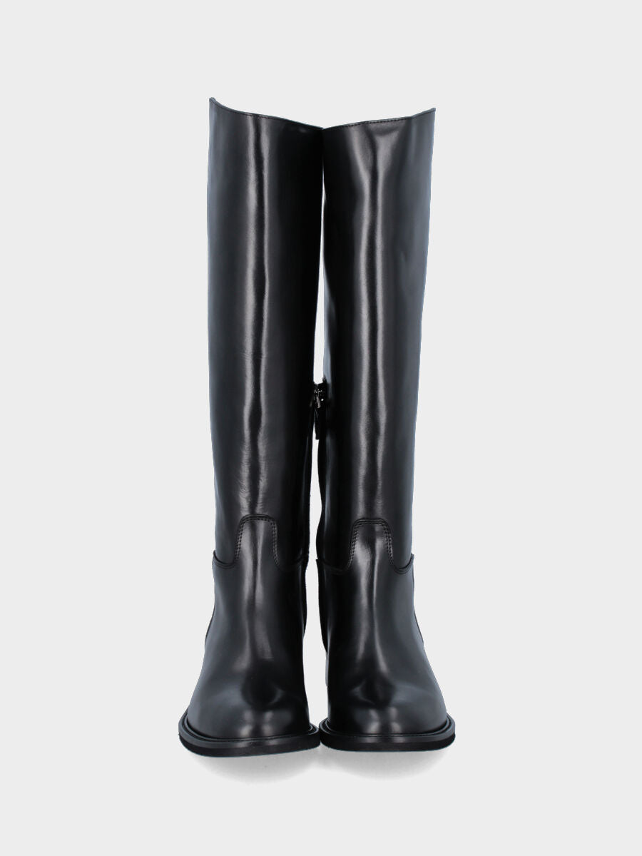Stivale amazzone in vitello nero con gambale a tubo