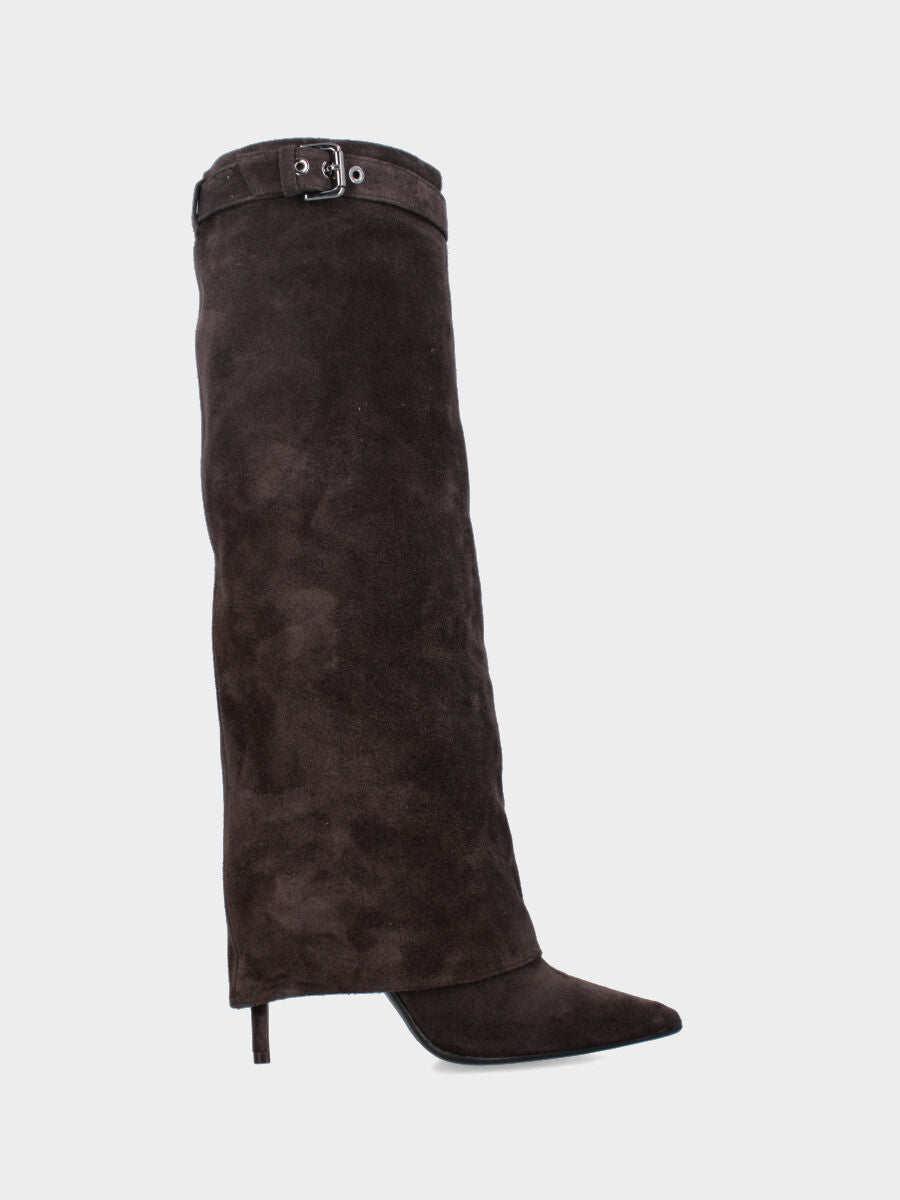 Stivale in velour testa di moro con ghetta e tacco stiletto