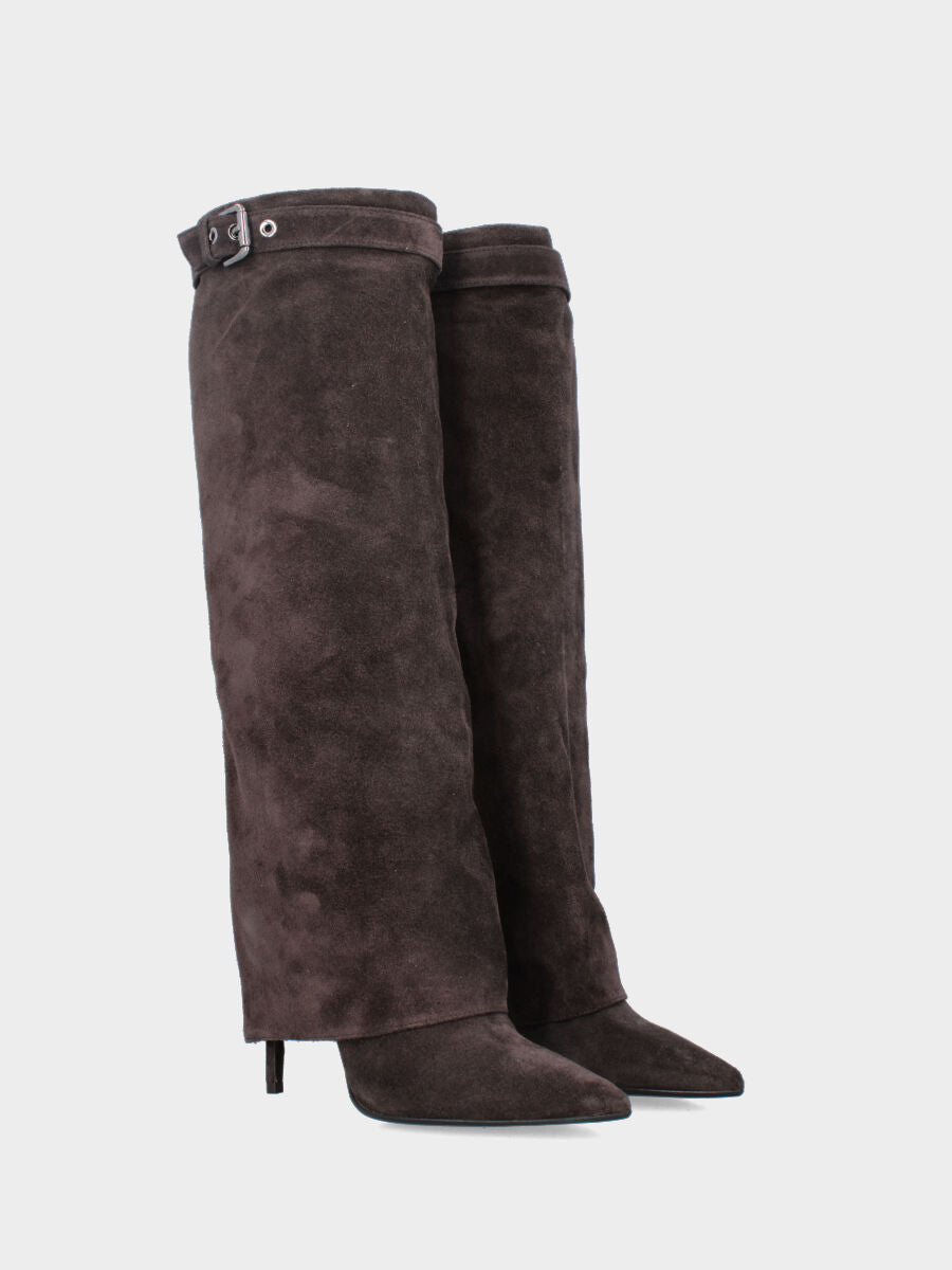 Stivale in velour testa di moro con ghetta e tacco stiletto