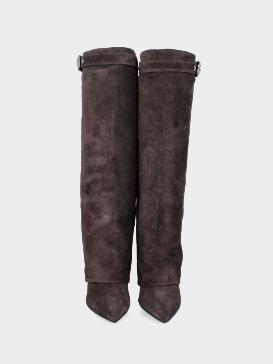 Stivale in velour testa di moro con ghetta e tacco stiletto