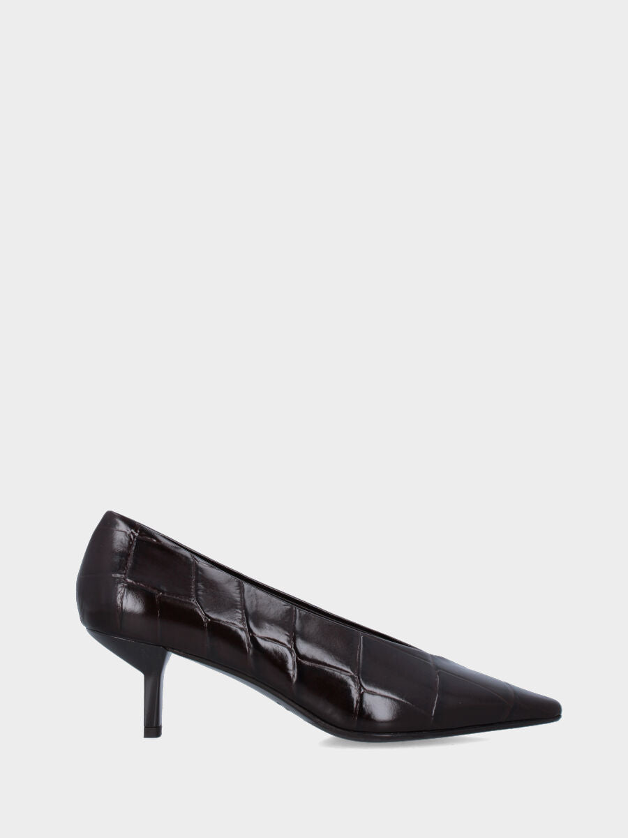 Décolleté in vernice testa di moro coccodrillo stampato con scollatura sovrapposta