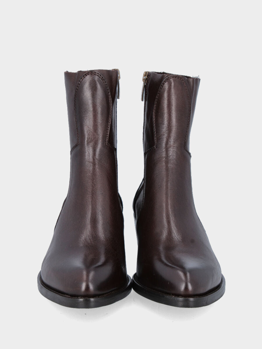 Camperos a stivaletto in vitello testa di moro con cerniera