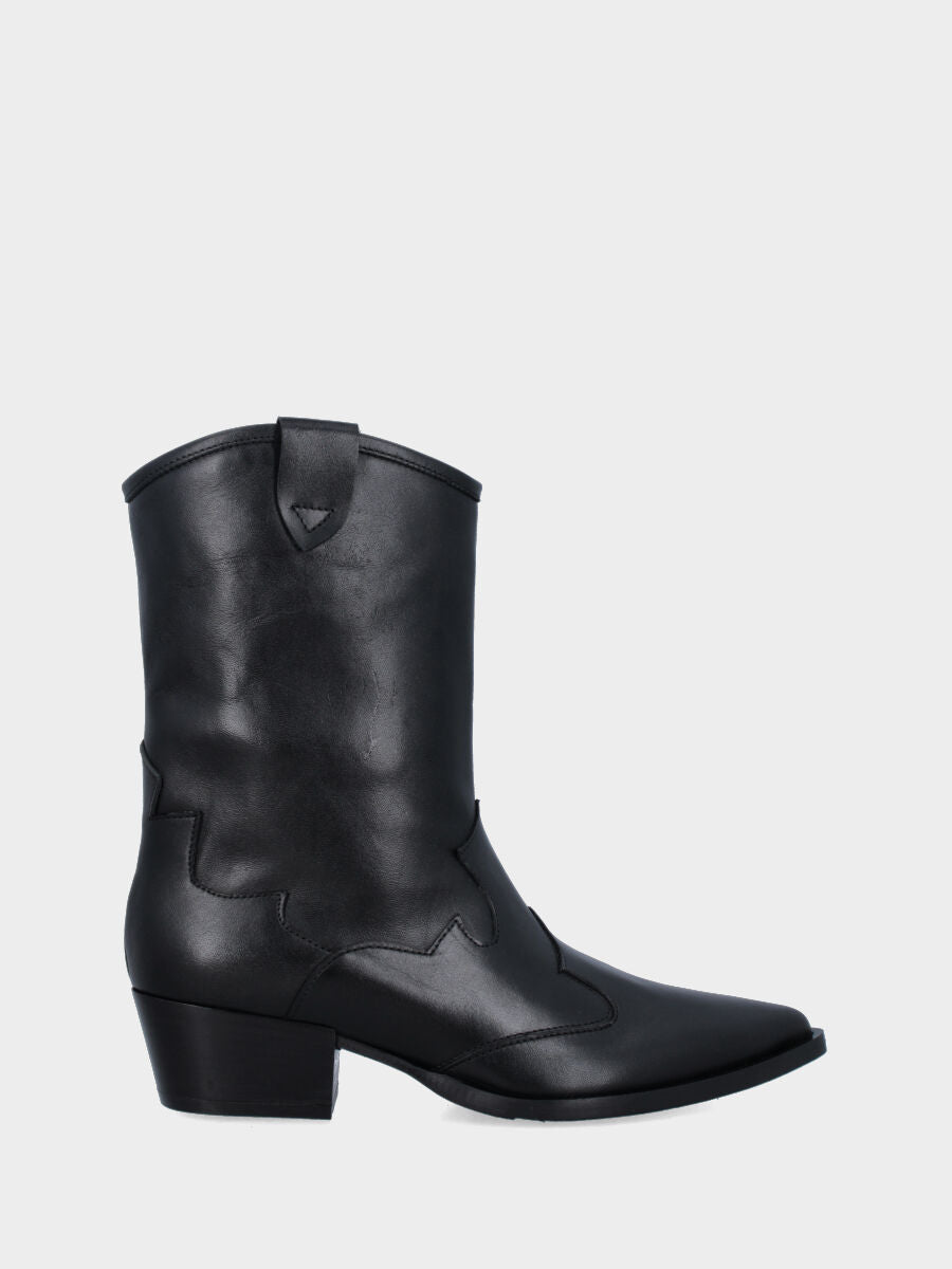 Camperos a stivaletto in vitello nero con punta sfilata