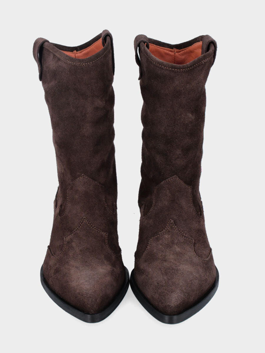 Camperos a stivaletto in velour testa di moro con punta sfilata