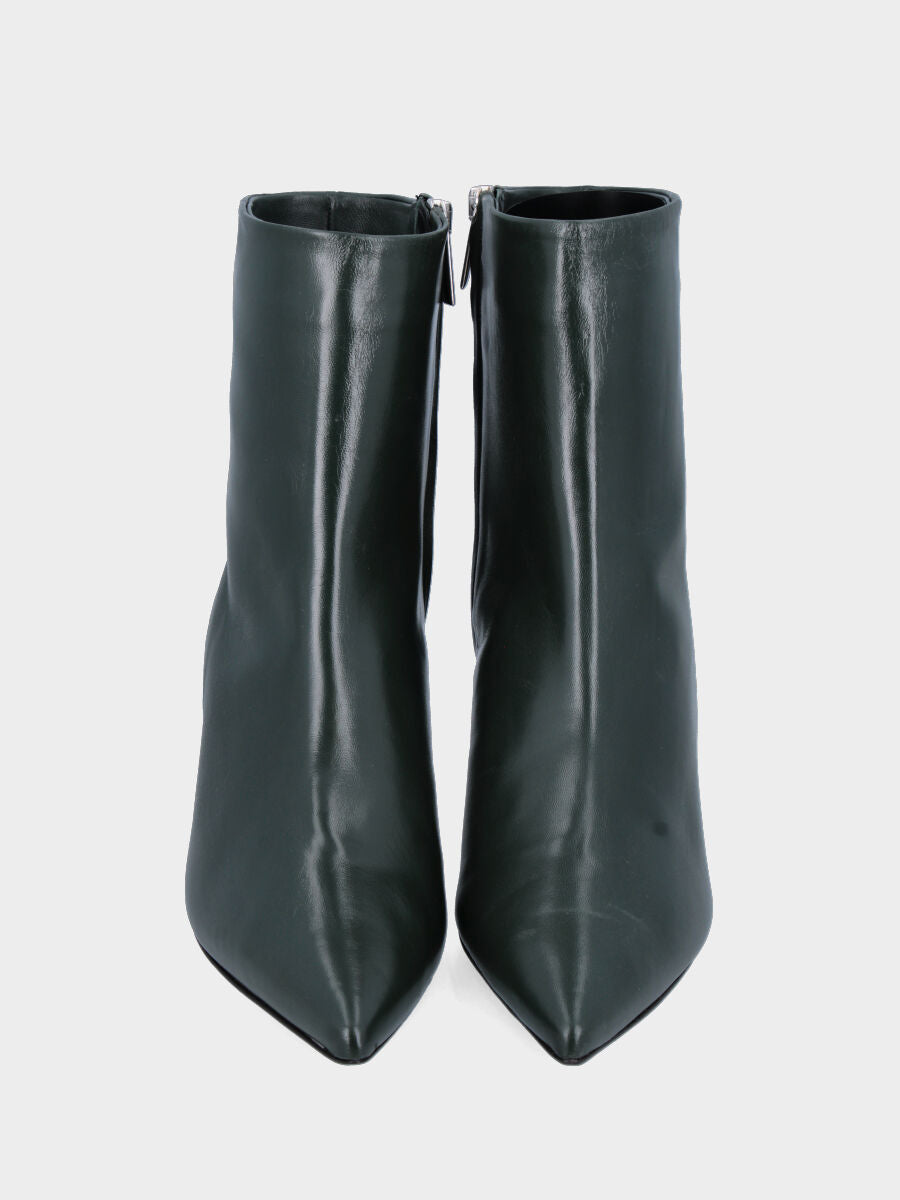 Stivaletto in nappa verde con cerniera e tacco a calice