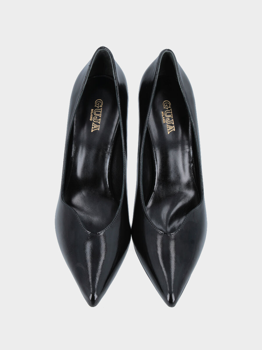 Décolleté in verlux nero con scollo ad onda e tacco a calice