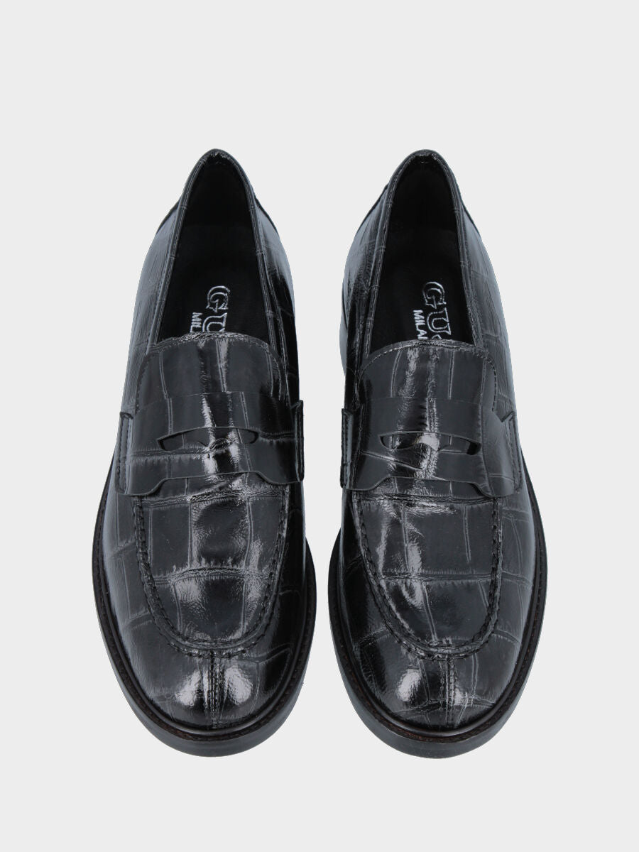 Mocassino in vitello nero stampa coccodrillo con mascherina