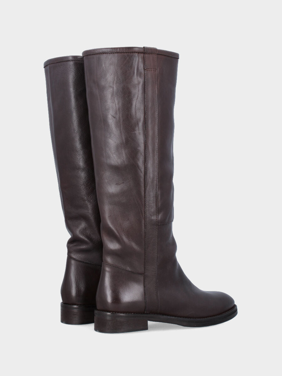 Stivale in vitello testa di moro con fascetta laterale e suola in cuoio e gomma