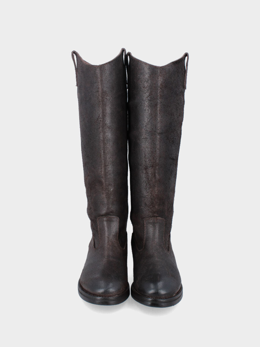 Stivale in crosta testa di moro con ricami sui tiranti