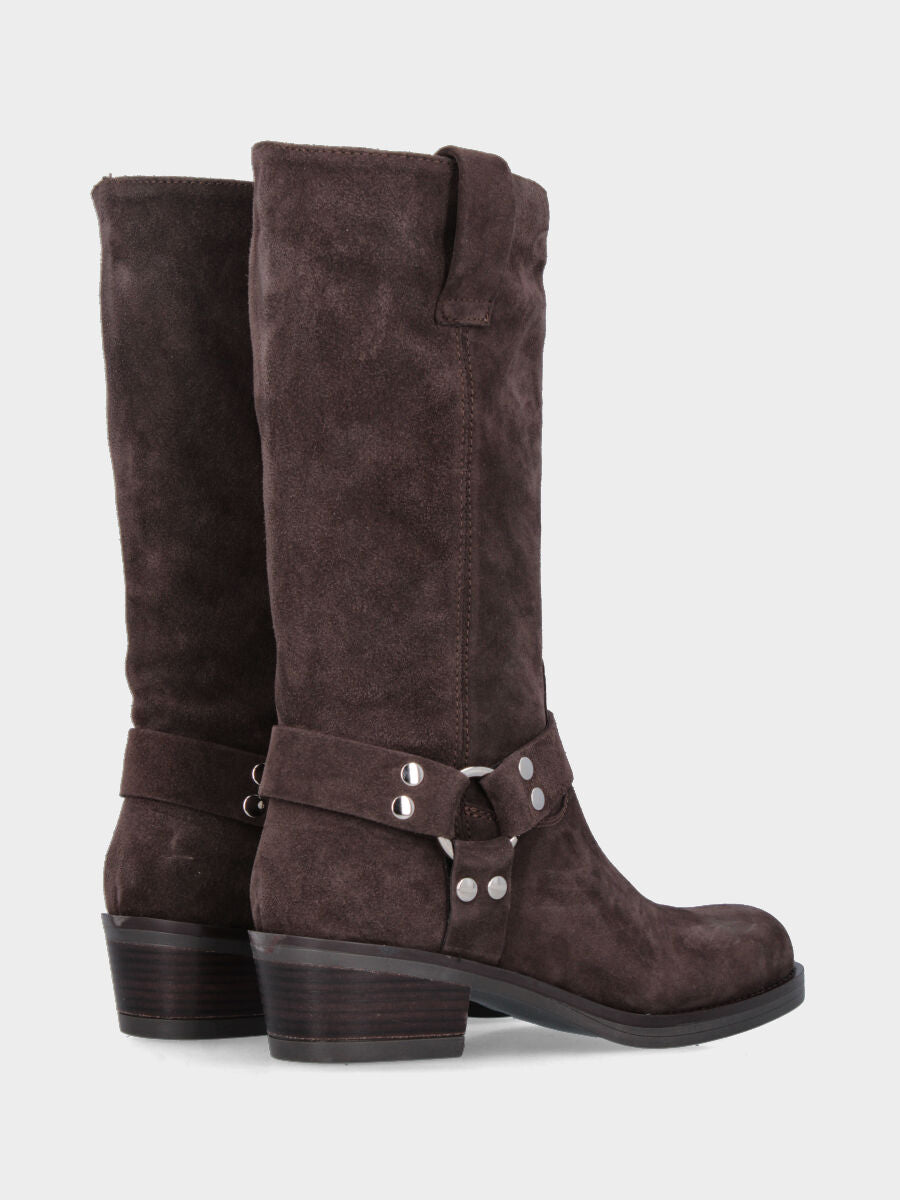 Camperos in crosta testa di moro con punta quadrata e staffe