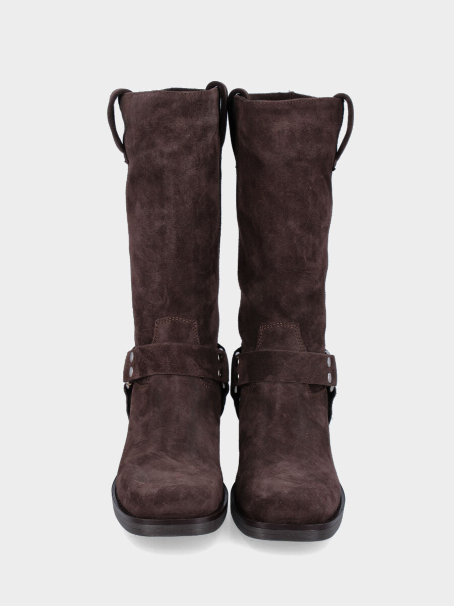 Camperos in crosta testa di moro con punta quadrata e staffe