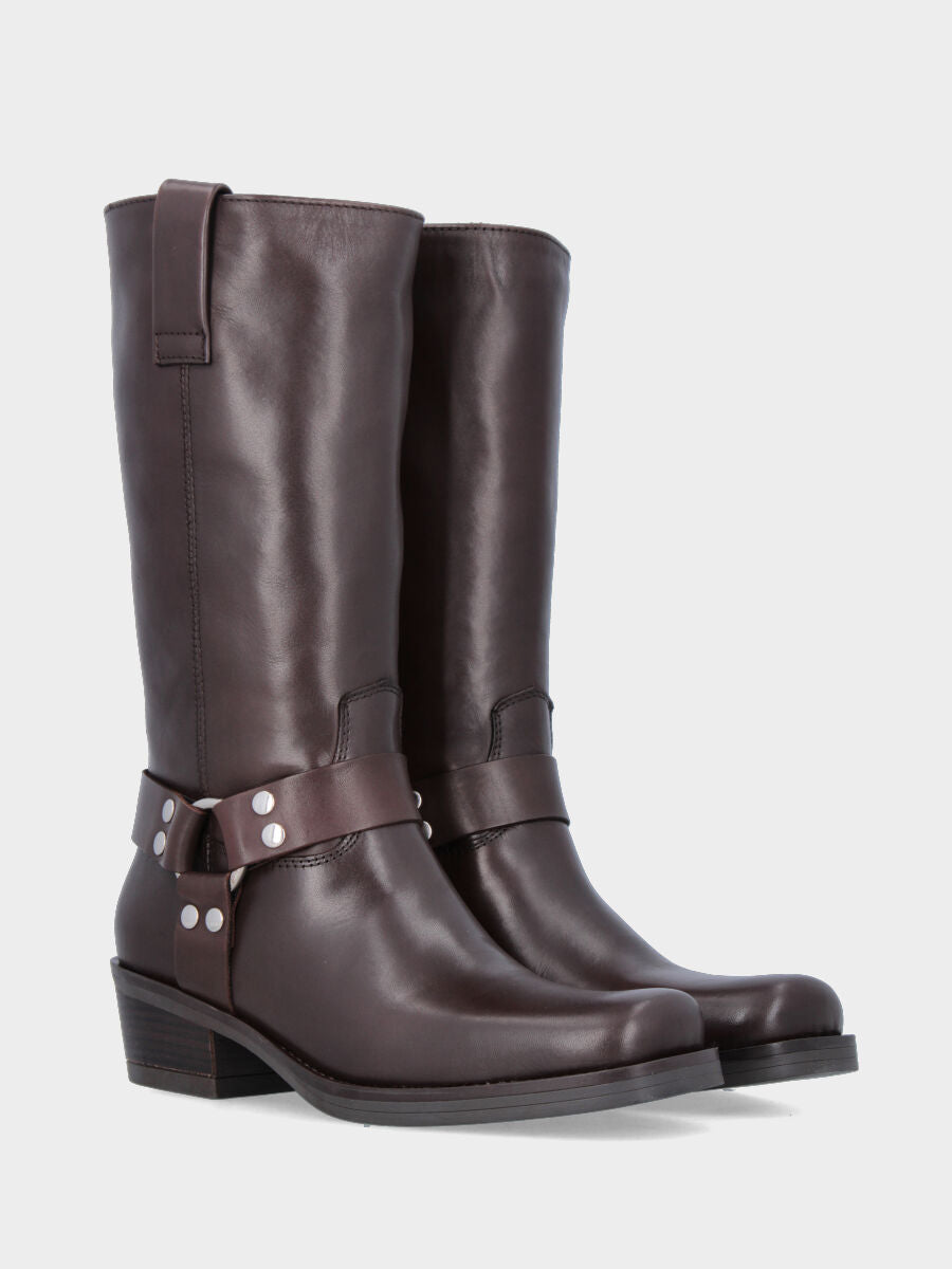 Camperos in vitello testa di moro con punta quadrata e staffe