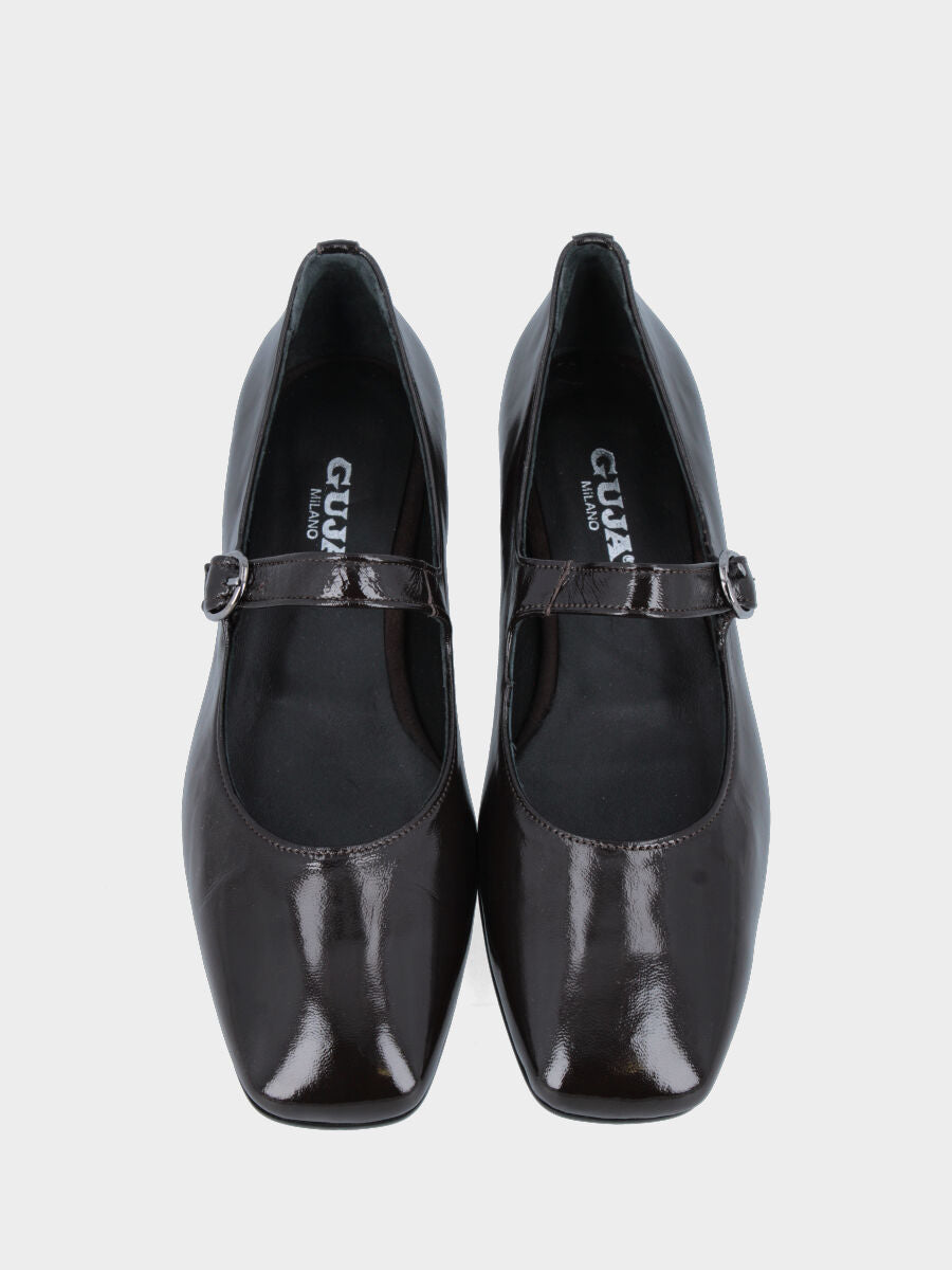 Décolleté Mary Jane in verlux testa di moro con tacco basso