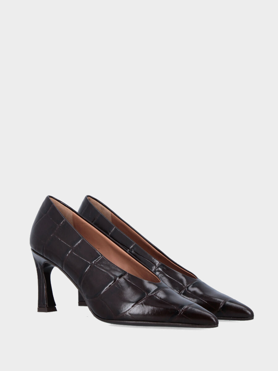 Décolleté in vitello testa di moro stampato coccodrillo con scollo a uovo