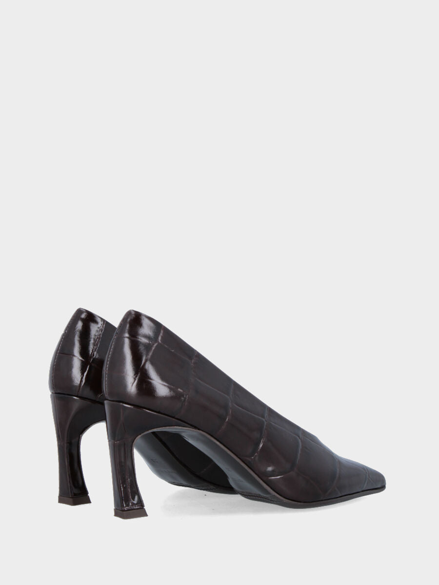 Décolleté in vitello testa di moro stampato coccodrillo con scollo a uovo