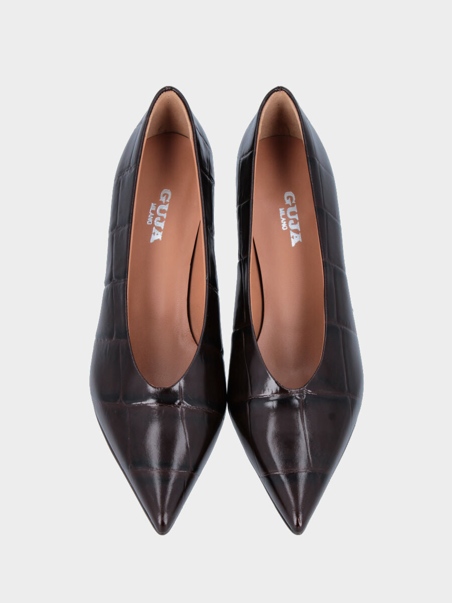 Décolleté in vitello testa di moro stampato coccodrillo con scollo a uovo