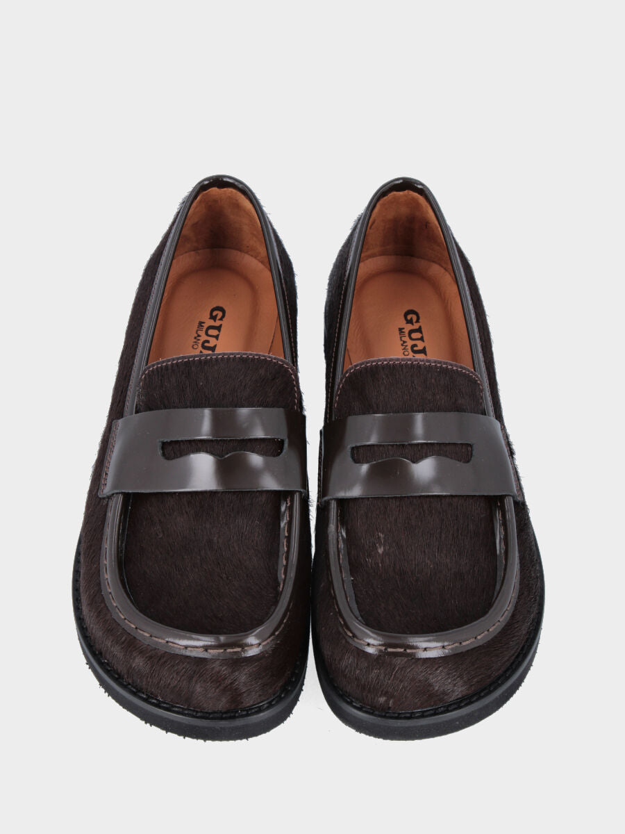 Mocassino in cavallino testa di moro con mascherina a bocca di leone