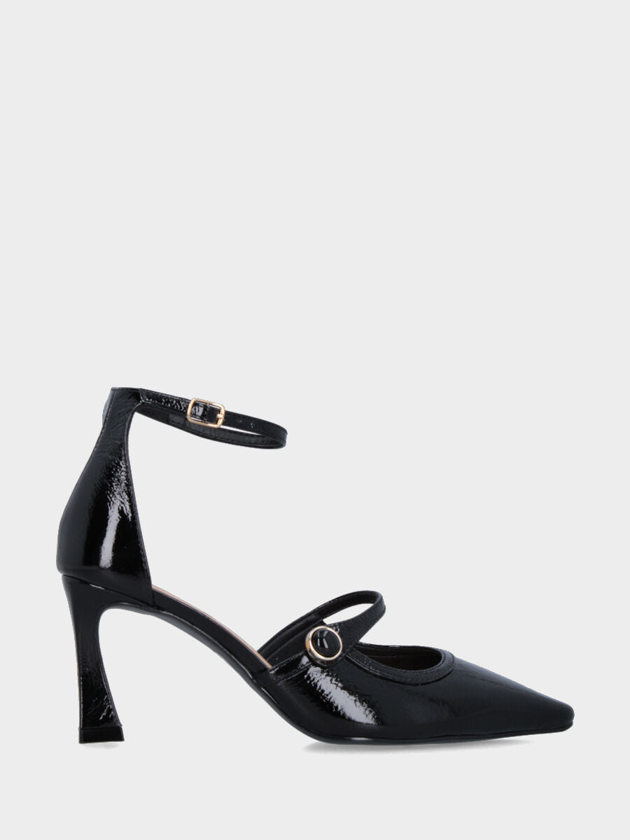 Décolleté in naplak nero con cinturini e tacco incavato