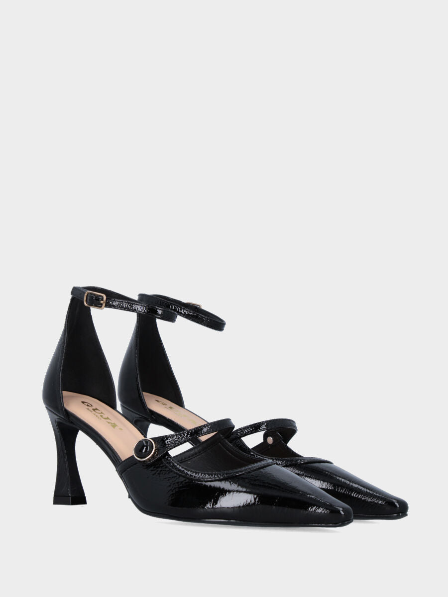 Décolleté in naplak nero con cinturini e tacco incavato