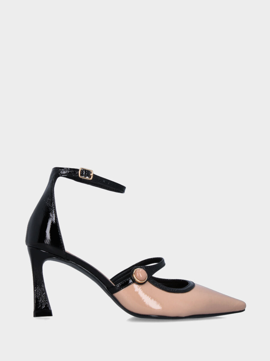 Décolleté in naplak nero e nude con cinturini e tacco incavato