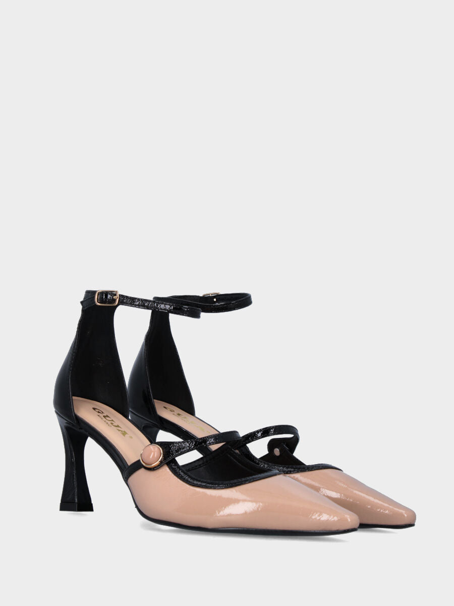 Décolleté in naplak nero e nude con cinturini e tacco incavato