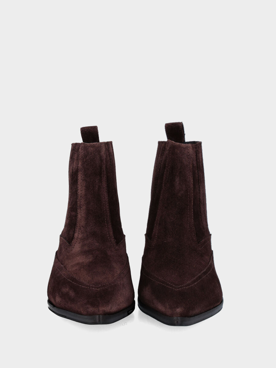 Tronchetto in camoscio testa di moro con tomaia a V e fascette in pelle