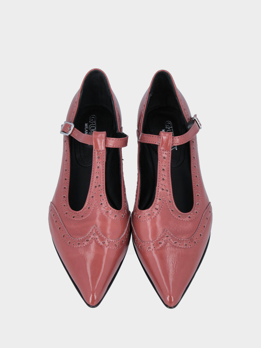 Mary Jane in verlux rosa antico con bucature decorative e punta sfilata