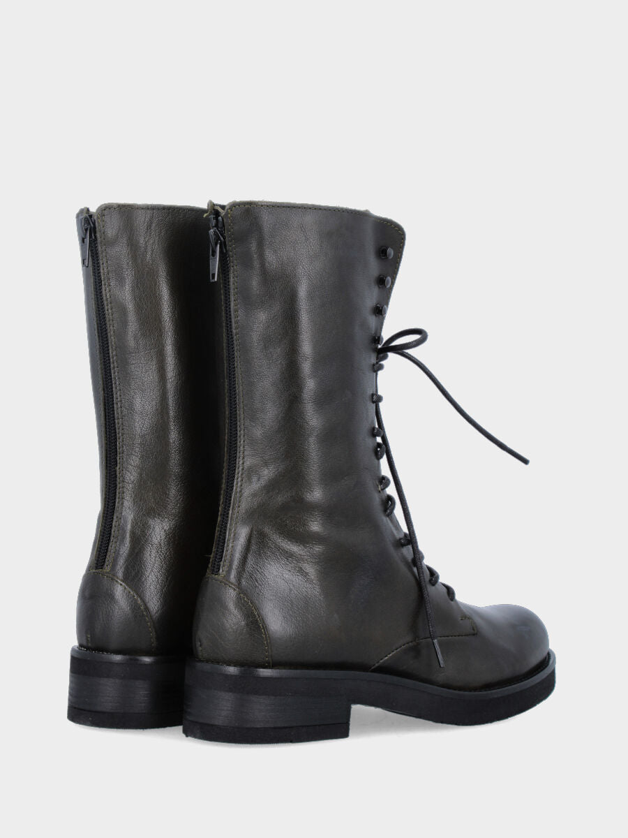 Anfibi in vitello verde con cerniera posteriore e tacco basso