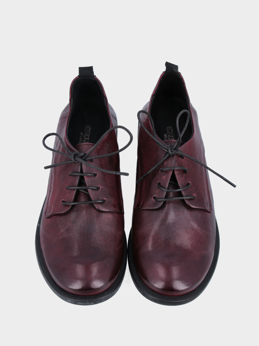 Derby in vitello bordeaux liscio con punta tonda e tacco basso