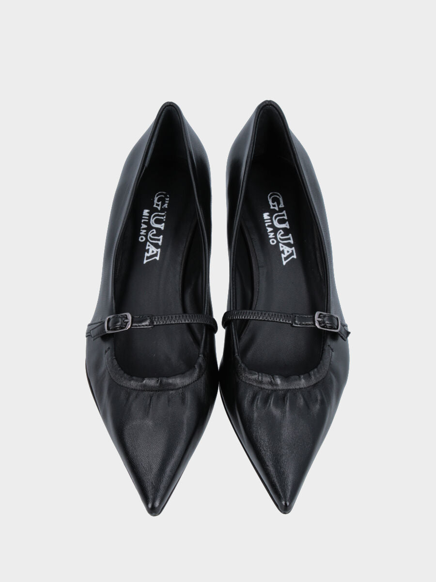 Mary Jane in nappa nera con cinturino e tacco a rocchetto