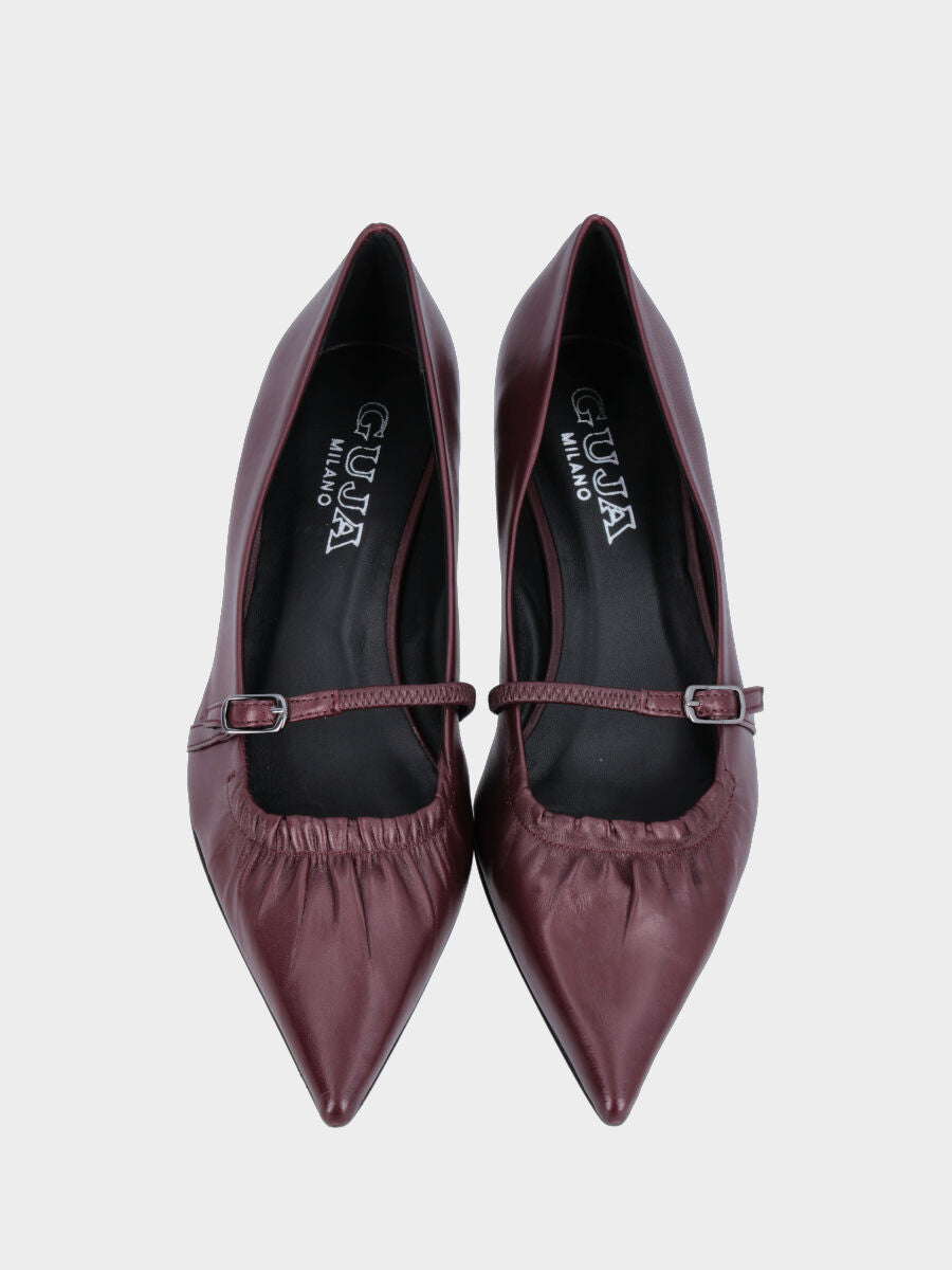 Mary Jane in nappa bordeaux con cinturino e tacco a rocchetto