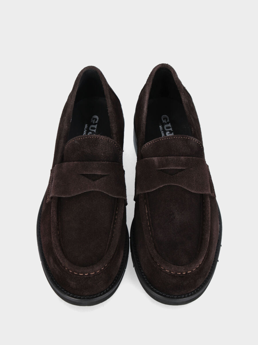 Mocassino in camoscio testa di moro con vaschetta cucita