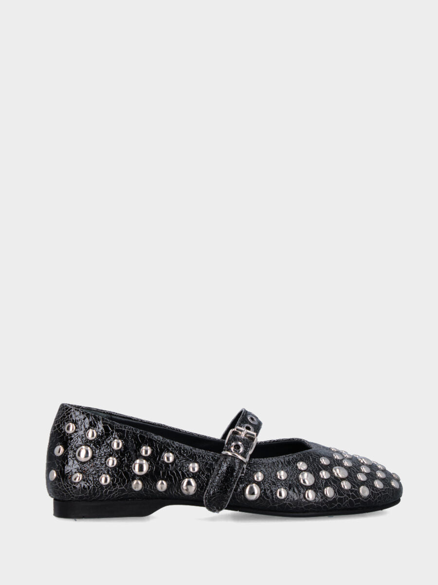 Ballerina Mary Jane in vernice nera con borchiette