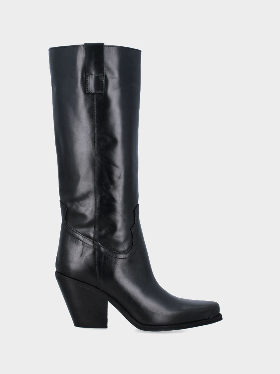 Stivale camperos in vitello nero con tacco conico